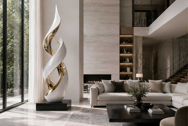Custom fiberglass sculpture displayed in a luxury modern interior space