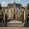 Featured sculpture collection displayed at a luxury estate entrance with classical lion statues