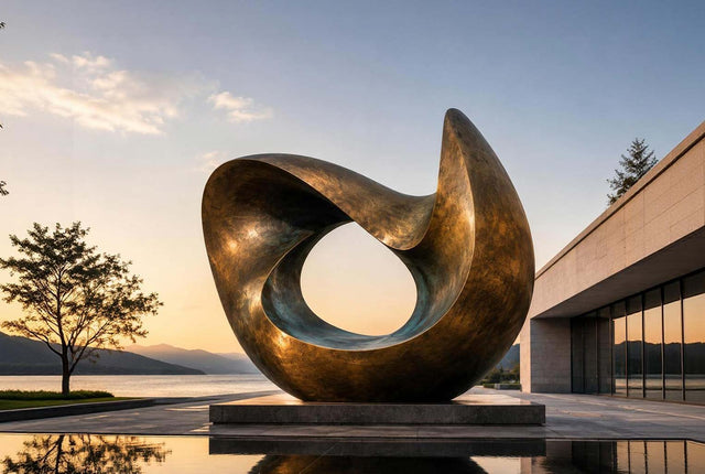 Minimalist abstract sculpture displayed in a contemporary outdoor architectural space