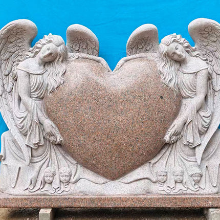 Custom Pink Granite Angel Statue & Base - USST-02