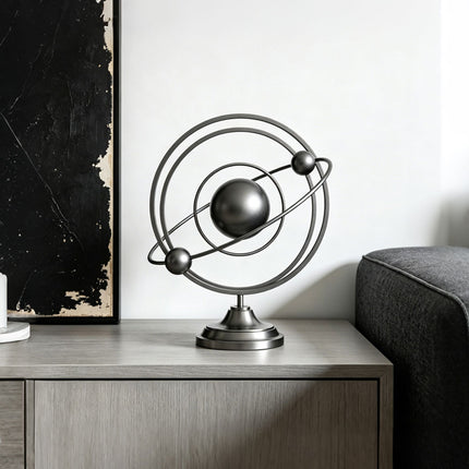 Abstract metal sculpture creating a contemporary focal point in a modern interior