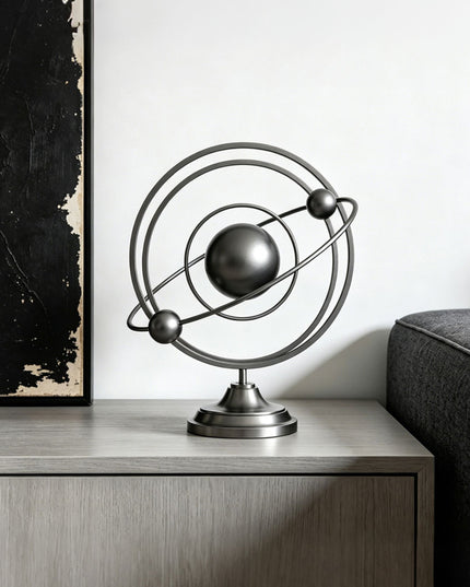 Abstract metal sculpture creating a contemporary focal point in a modern interior