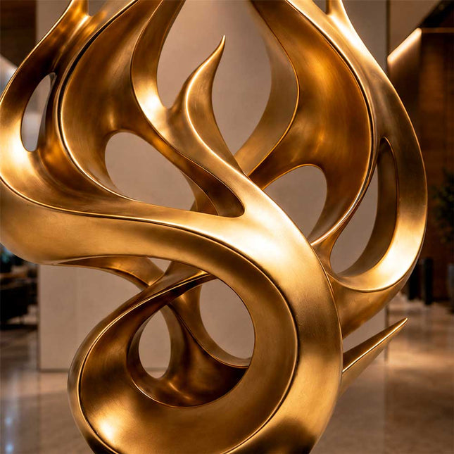 Detail of handcrafted curved stainless steel abstract sculpture form
