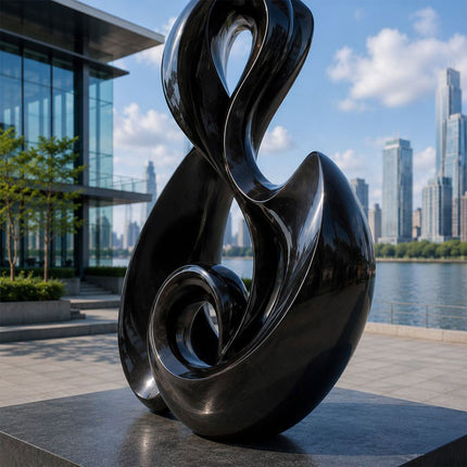 Black polished stainless steel sculpture surface detail
