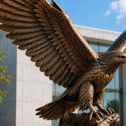 Detailed feather texture of handcrafted bronze bird sculpture