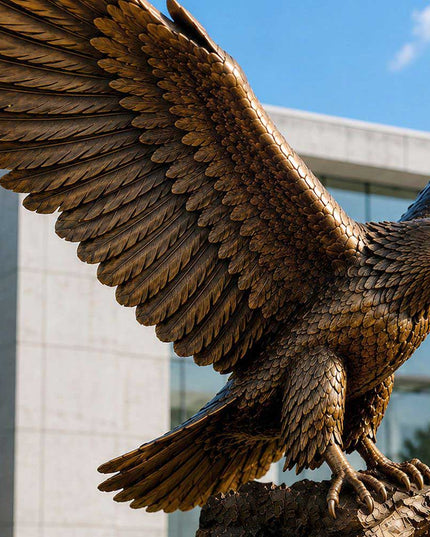 Detailed feather texture of handcrafted bronze bird sculpture