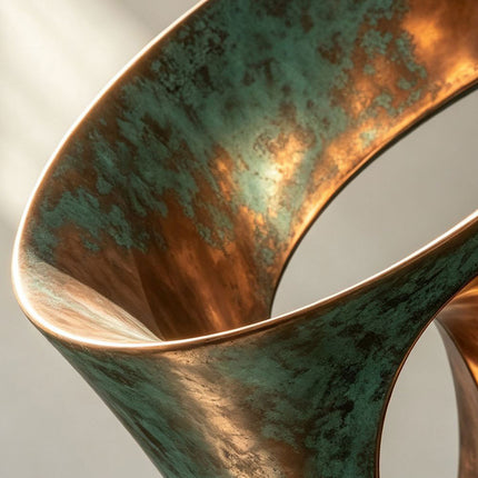 Detail of bronze sculpture showing patina variation and copper tones