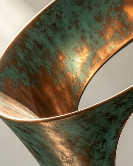 Detail of bronze sculpture showing patina variation and copper tones