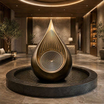 Bronze sculpture installed with an architectural water feature