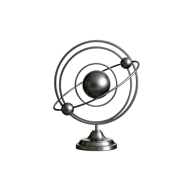 Abstract geometric tabletop sculpture crafted in stainless steel with orbital-inspired circular forms