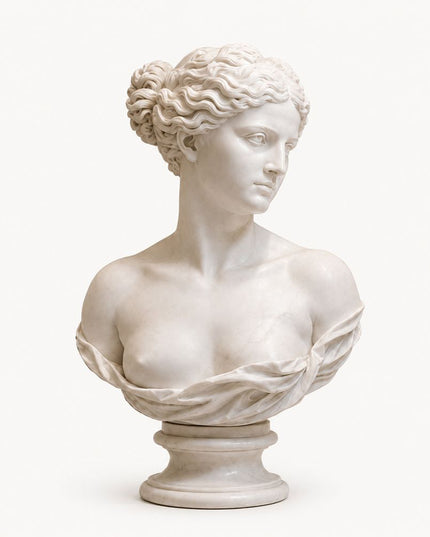 Classical female marble bust sculpture with refined portrait details