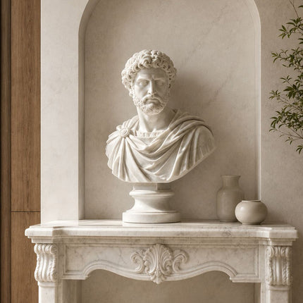 Marble portrait bust sculpture integrated into an architectural interior