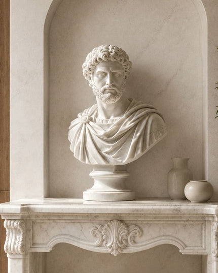 Marble portrait bust sculpture integrated into an architectural interior