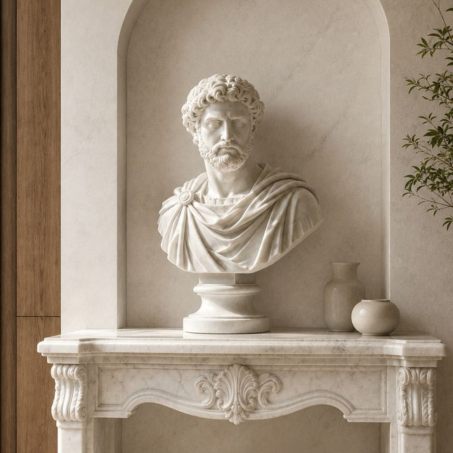 Marble portrait bust sculpture integrated into an architectural interior