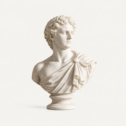 Classical marble bust statue with refined portrait carving details