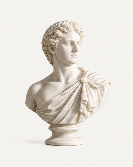Classical marble bust statue with refined portrait carving details