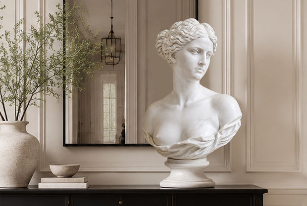 Classical marble sculpture bust in a refined contemporary interior space