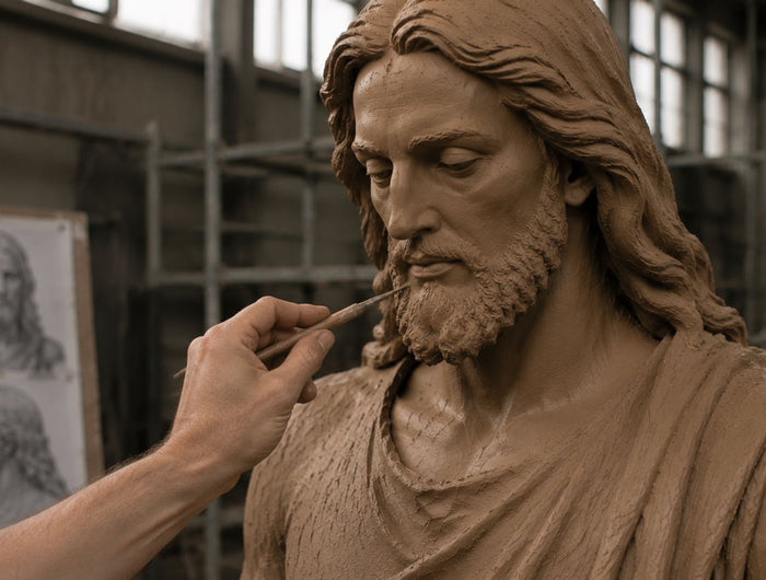 Artisan refining a clay prototype during the custom sculpture development process