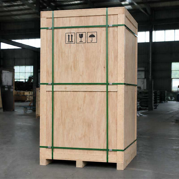 Custom wooden crate packaging designed to protect large sculptures during international transportation