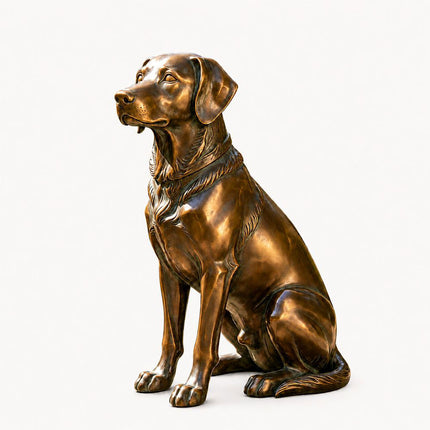 Realistic bronze dog sculpture with classic brown patina