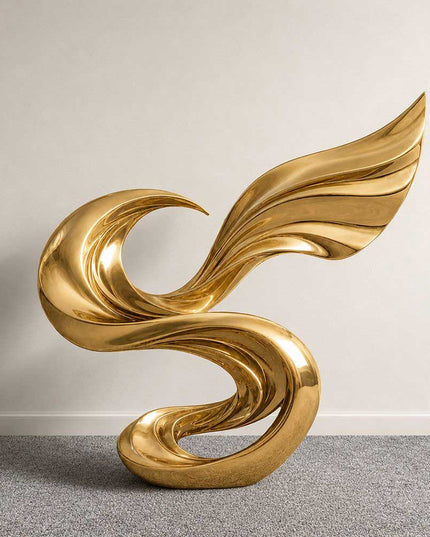Dynamic wave abstract sculpture crafted in mirror polished stainless steel