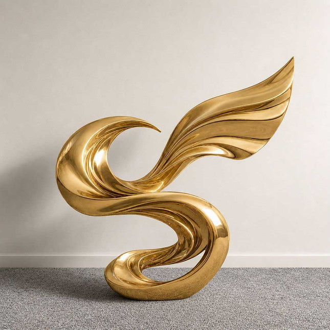 Dynamic wave abstract sculpture crafted in mirror polished stainless steel