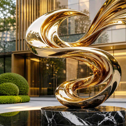 Detailed view of curved stainless steel form with mirror polished finish