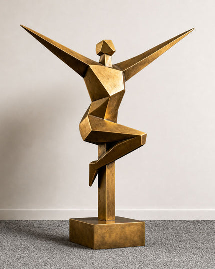 Geometric figure sculpture crafted in stainless steel with bronze-tone painted finish