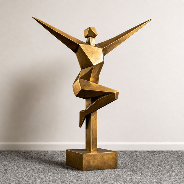 Geometric figure sculpture crafted in stainless steel with bronze-tone painted finish