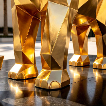 Geometric faceted detail of stainless steel elephant sculpture