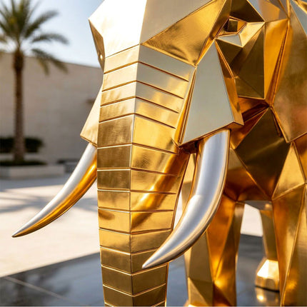 Gold electroplated stainless steel sculpture surface detail
