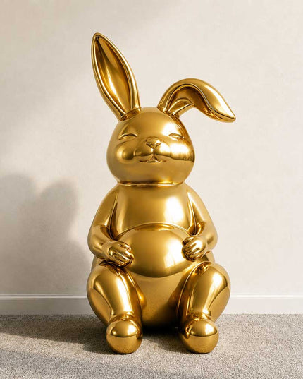 Golden rabbit sculpture crafted in stainless steel with polished gold finish