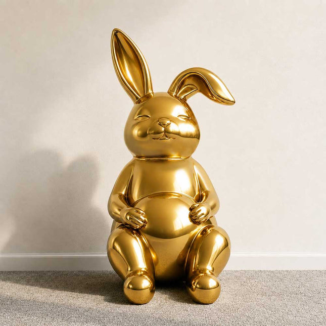 Golden rabbit sculpture crafted in stainless steel with polished gold finish