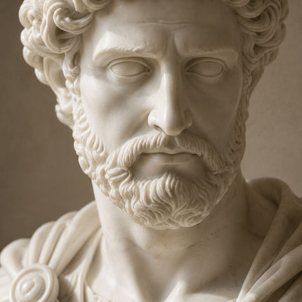 Close-up detail of handcrafted marble bust facial carving