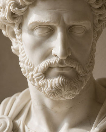 Close-up detail of handcrafted marble bust facial carving