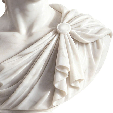 Detailed view of handcrafted marble bust sculpture carving and texture