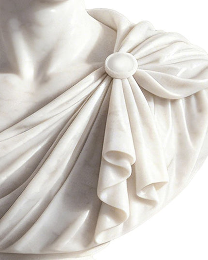 Detailed view of handcrafted marble bust sculpture carving and texture