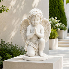 White marble stone sculpture displayed in a luxury outdoor garden setting