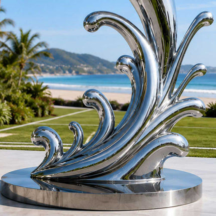 Close detail of mirror polished stainless steel surface on dolphin sculpture