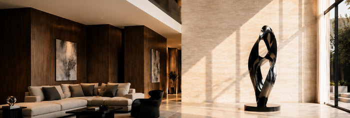 Abstract stainless steel sculpture designed for luxury modern interior spaces