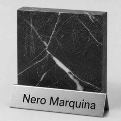 Nero Marquina black marble sample with fine white veining for stone sculptures
