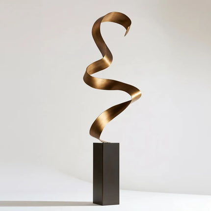 Stainless steel ribbon sculpture with a continuous twisting open spiral form
