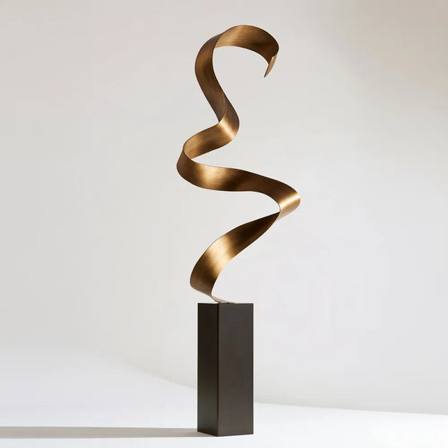 Stainless steel ribbon sculpture with a continuous twisting open spiral form