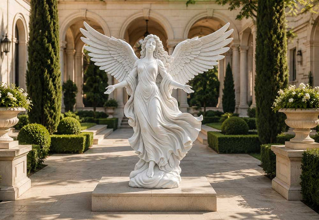Stone sculpture installed in a luxury architectural garden environment showcasing natural stone craftsmanship